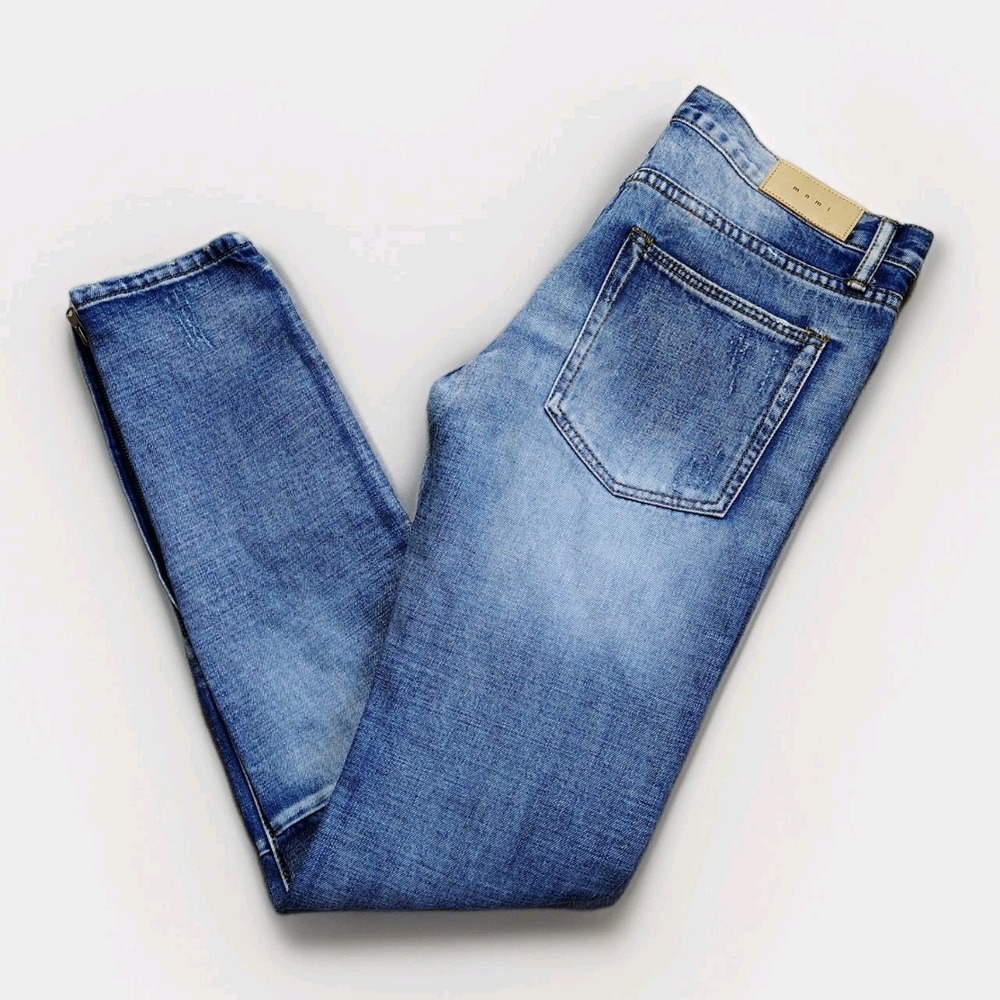 Mens MNML Distressed Destroyed Skinny Jeans Zipper Ankle Pants Size 32x34